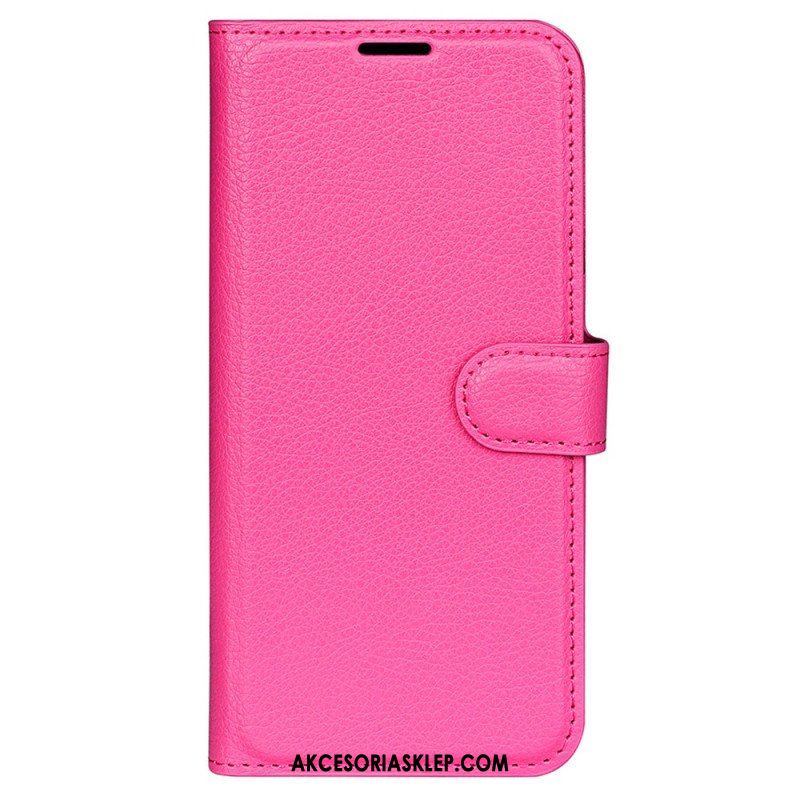 Etui Folio do iPhone 15 Klasyczna Sztuczna Skóra Litchi