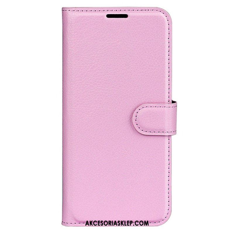 Etui Folio do iPhone 15 Klasyczna Sztuczna Skóra Litchi