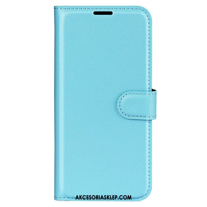 Etui Folio do iPhone 15 Klasyczna Sztuczna Skóra Litchi