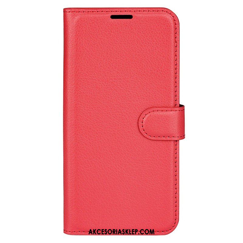 Etui Folio do iPhone 15 Klasyczna Sztuczna Skóra Litchi