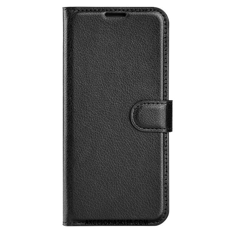 Etui Folio do iPhone 15 Plus Klasyczna Sztuczna Skóra Litchi