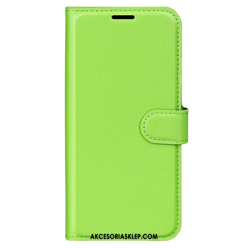 Etui Folio do iPhone 15 Plus Klasyczna Sztuczna Skóra Litchi