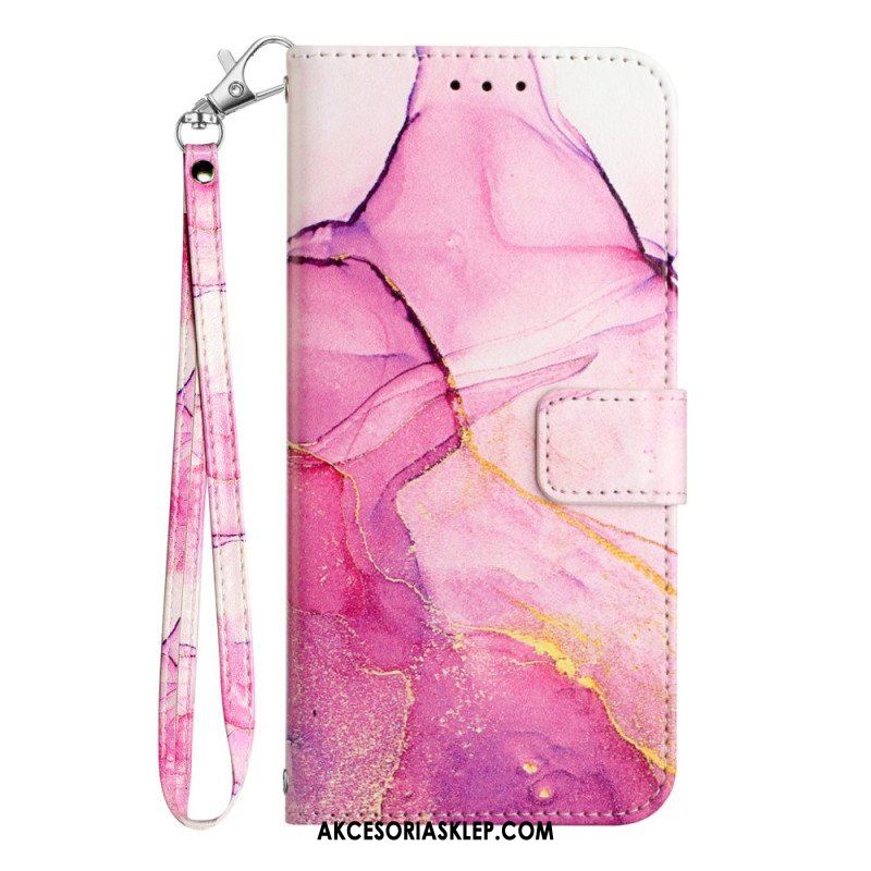 Etui Folio do iPhone 15 Plus Marmur Ze Smyczą