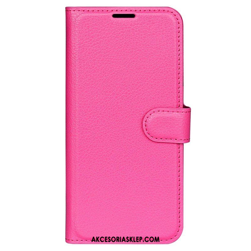 Etui Folio do iPhone 15 Pro Klasyczna Sztuczna Skóra Litchi