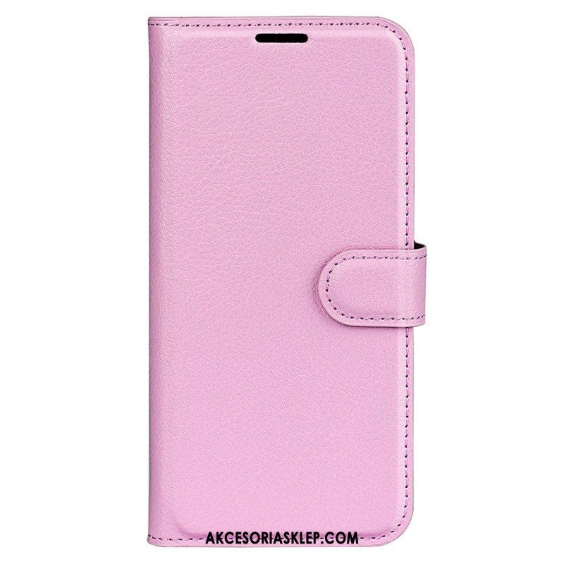 Etui Folio do iPhone 15 Pro Klasyczna Sztuczna Skóra Litchi