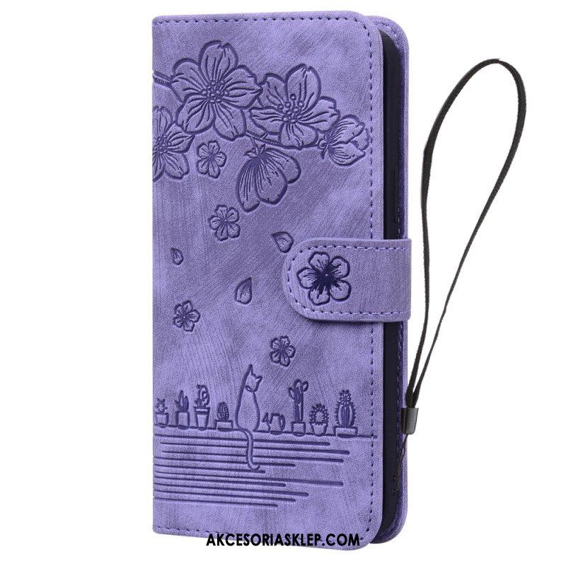 Etui Folio do iPhone 15 Pro Max z Łańcuch Stringi Cat Daydream