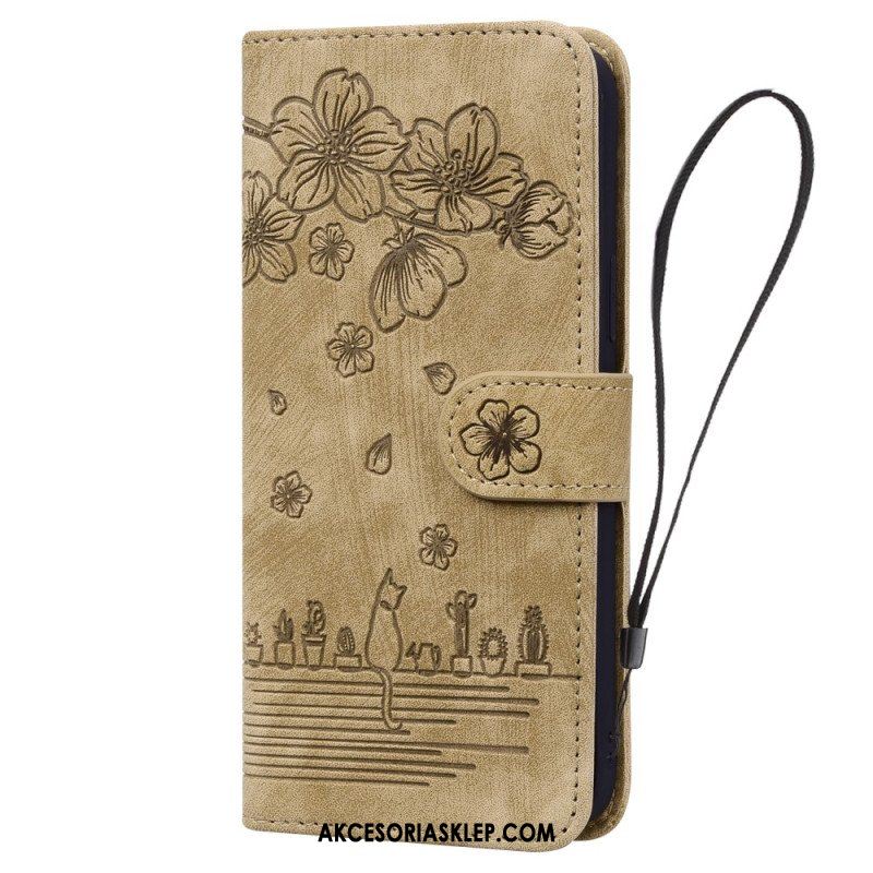 Etui Folio do iPhone 15 Pro Max z Łańcuch Stringi Cat Daydream