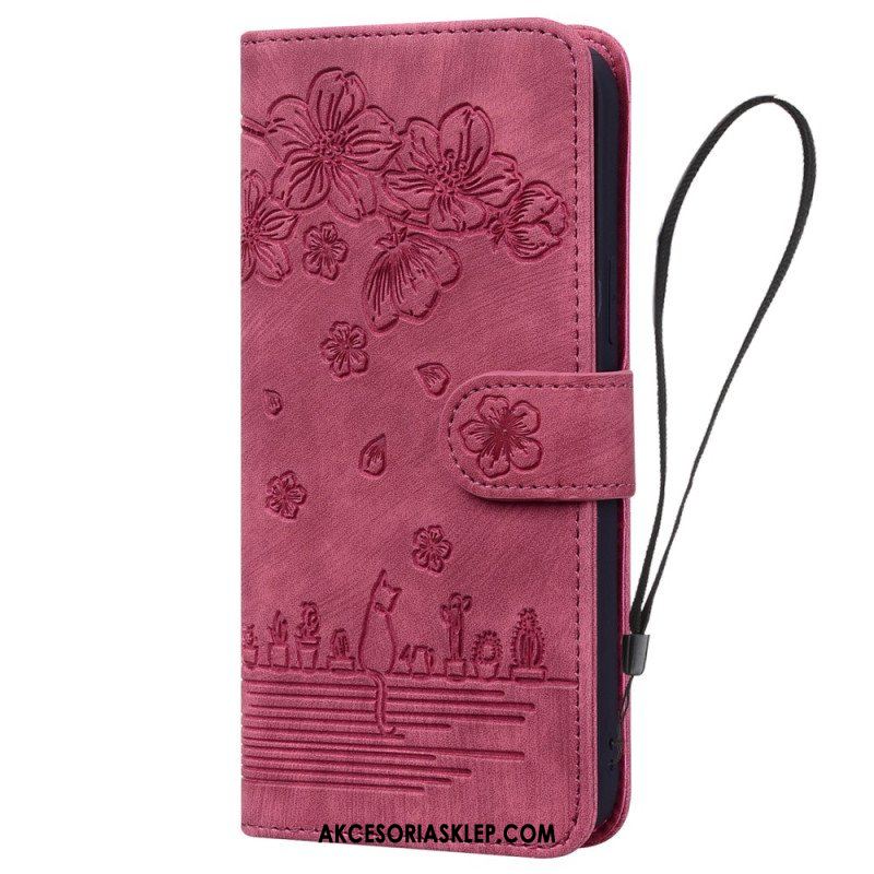 Etui Folio do iPhone 15 Pro Max z Łańcuch Stringi Cat Daydream