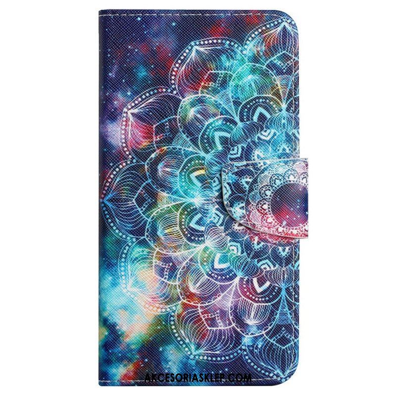 Etui Folio do iPhone 15 z Łańcuch Kolorowa Mandala Z Paskiem