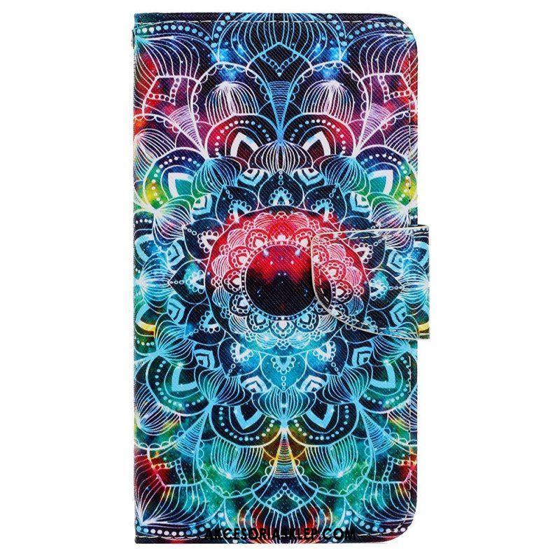 Etui Folio do iPhone 15 z Łańcuch Kolorowa Mandala Z Paskiem