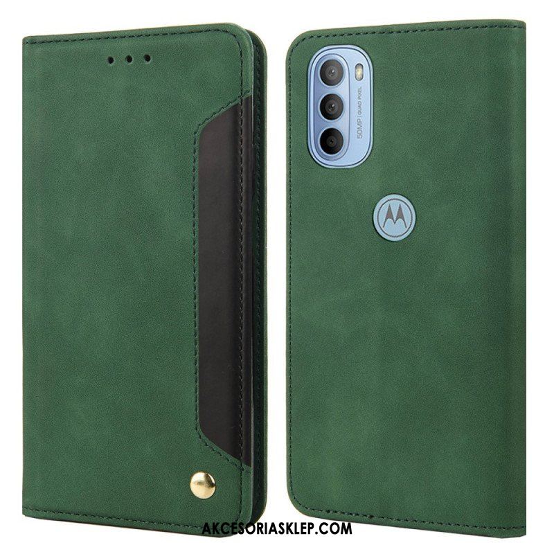 Etui Na Telefon do Moto G51 5G Etui Folio Dwukolorowy Biznesowy Efekt Skóry