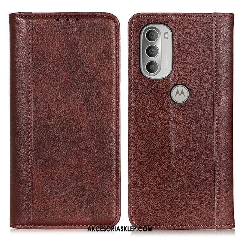 Etui Na Telefon do Moto G51 5G Etui Folio Elegancka Dwoina Skóry Liczi