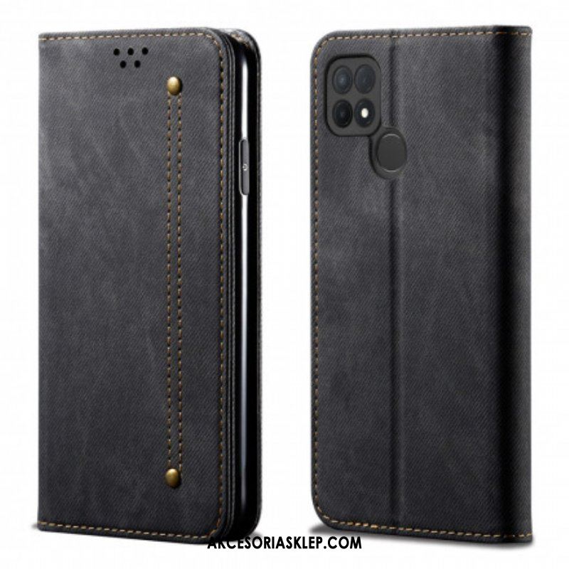 Etui Na Telefon do Oppo A15 Etui Folio Tekstura Dżinsów Ze Sztucznej Skóry