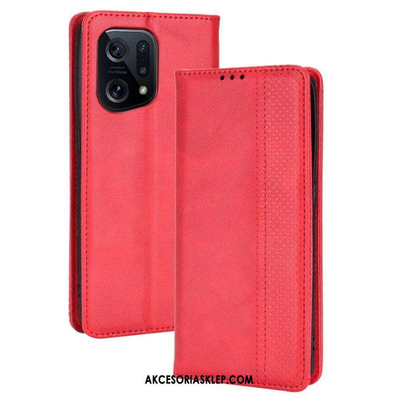 Etui Na Telefon do Oppo Find X5 Etui Folio Stylizowany Efekt Skóry W Stylu Vintage