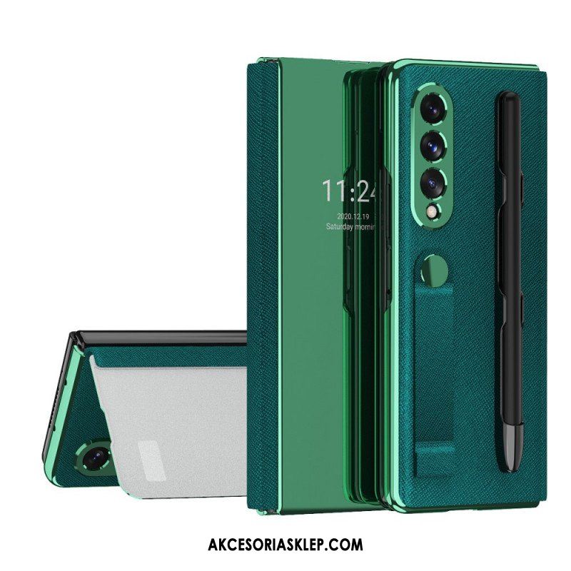 Etui Na Telefon do Samsung Galaxy Z Fold 3 5G Etui Folio Lustrzany Uchwyt Na Długopis I Pasek