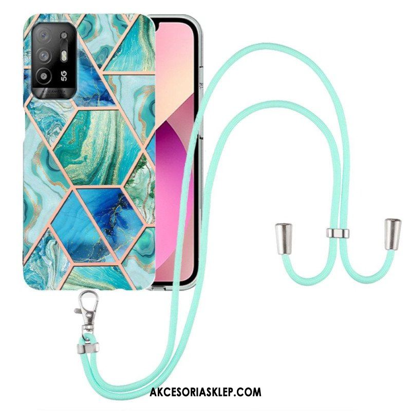 Etui do Oppo A94 5G Marmurowy Geometryczny Z Paskiem