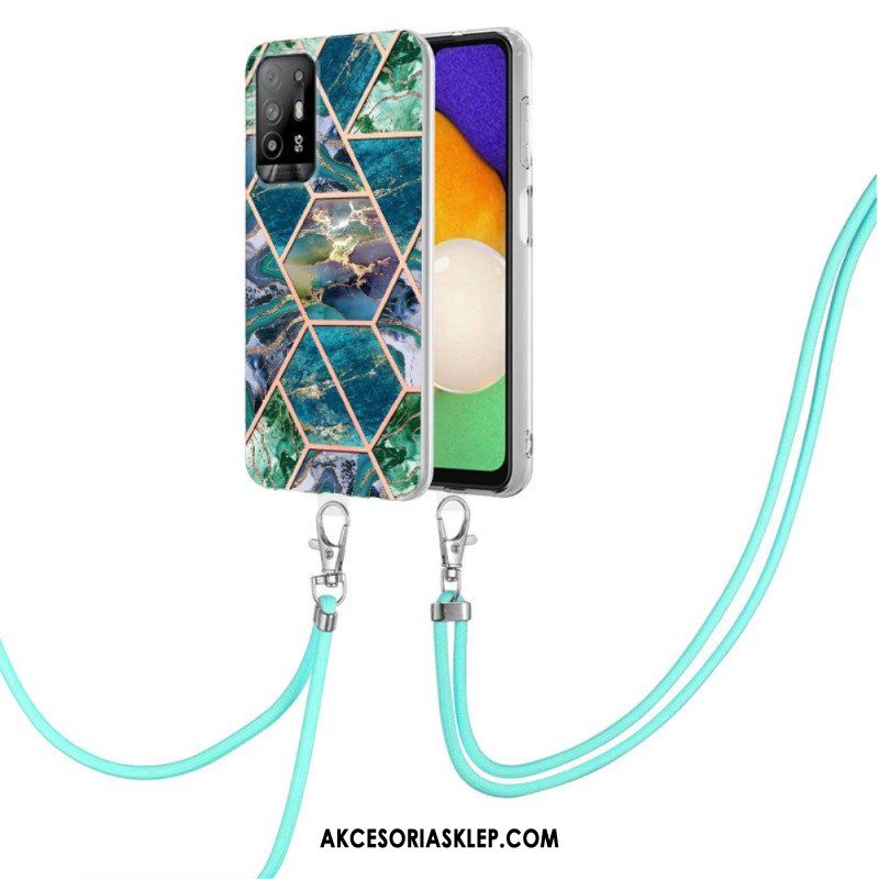 Etui do Oppo A94 5G Marmurowy Geometryczny Z Paskiem