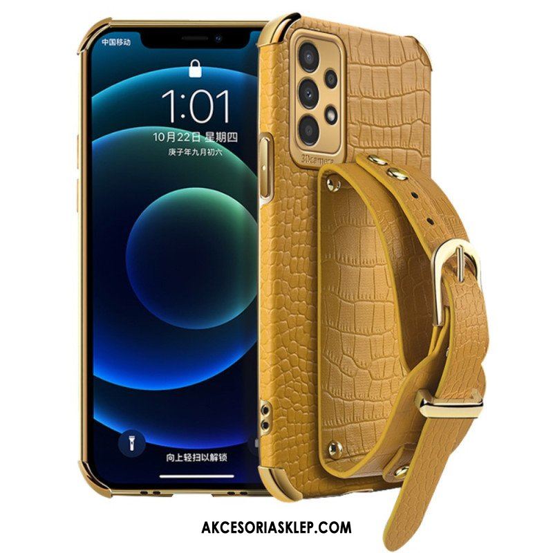 Etui do Samsung Galaxy A13 Styl Krokodyla Z Paskiem Podtrzymującym