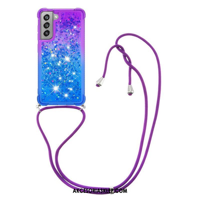 Etui do Samsung Galaxy S21 FE Silikonowe Cekiny I Sznurek