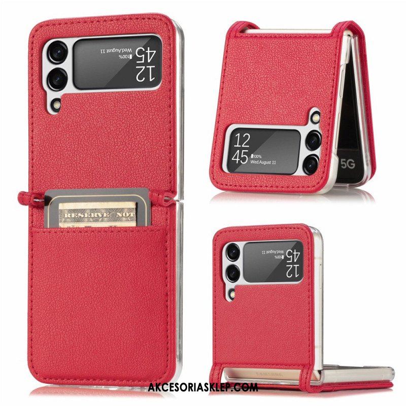 Etui do Samsung Galaxy Z Flip 3 5G Etui Folio Posiadacz Karty Ze Skóry Teksturowanej