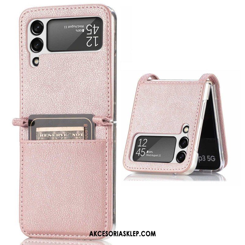 Etui do Samsung Galaxy Z Flip 4 Etui Folio Skórzane Etui Na Karty W Stylu Litchi