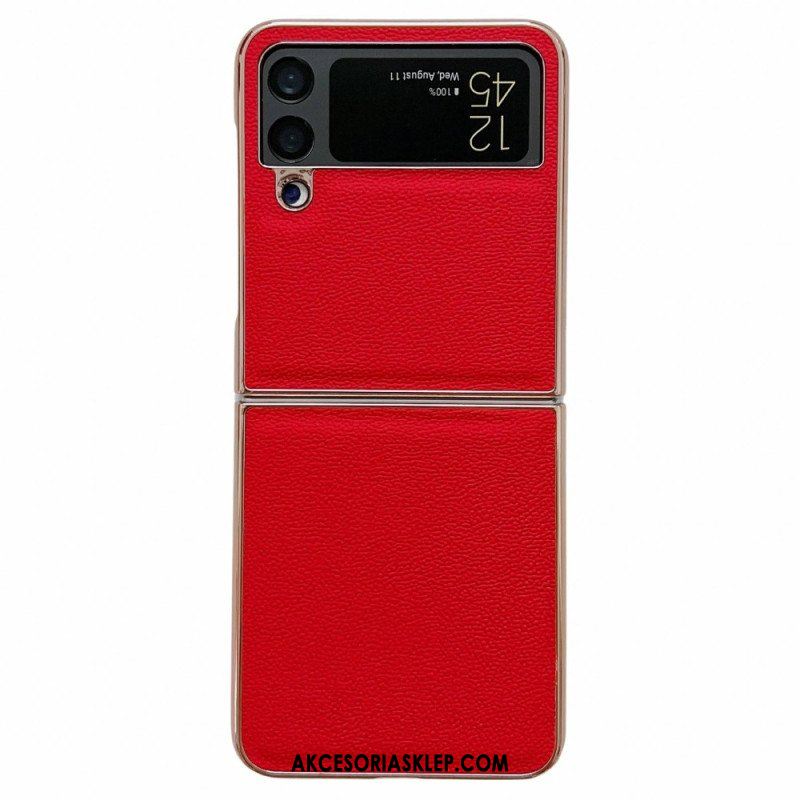 Etui do Samsung Galaxy Z Flip 4 Etui Folio Złote Krawędzie Z Prawdziwej Skóry