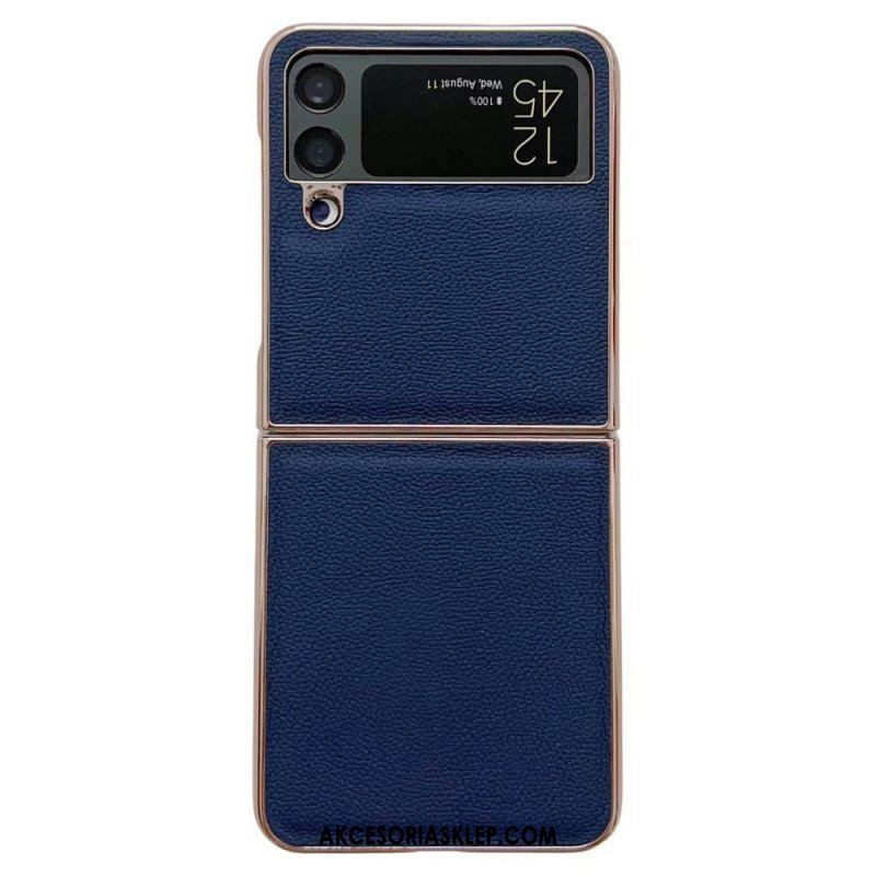 Etui do Samsung Galaxy Z Flip 4 Etui Folio Złote Krawędzie Z Prawdziwej Skóry