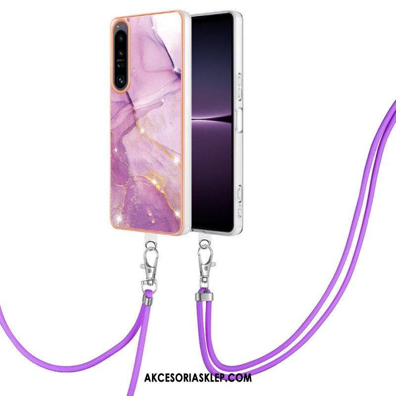 Etui do Sony Xperia 1 IV ze Sznurkiem Z Marmurowym Sznurkiem