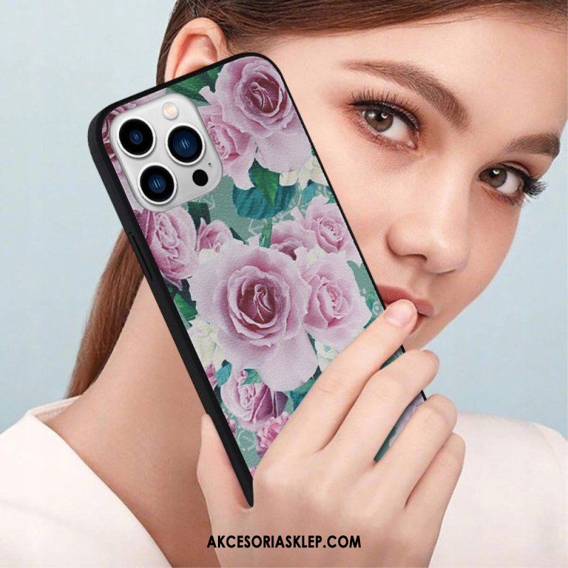 Etui do iPhone 14 Pro Kwiatowy Ze Sztucznej Skóry