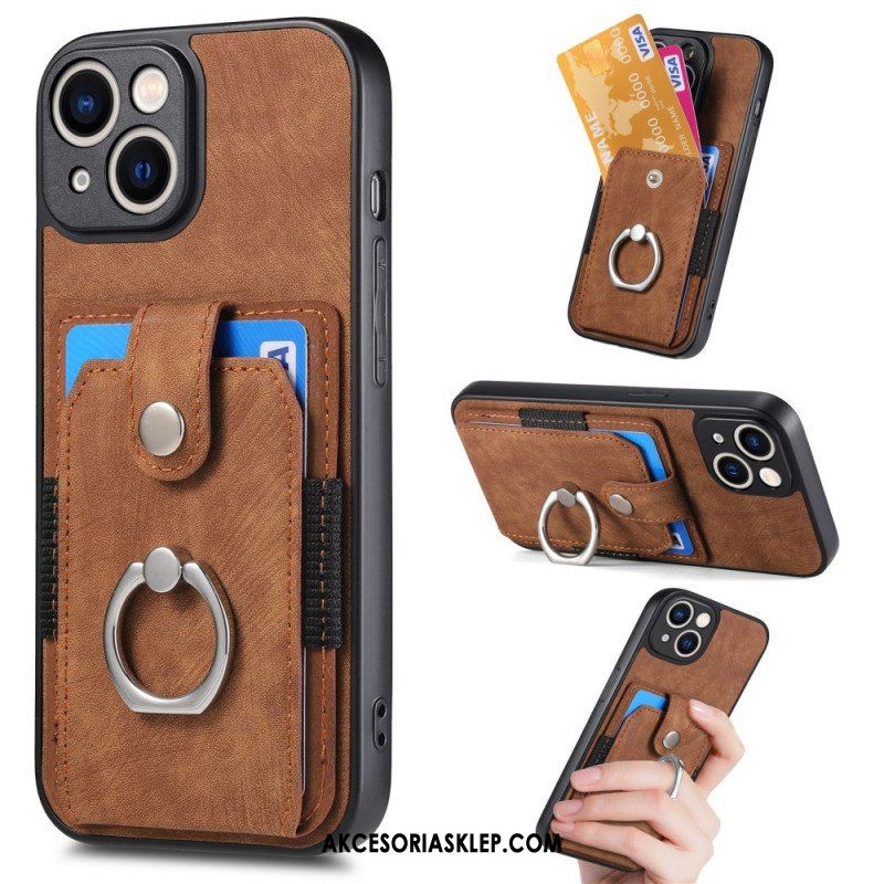 Etui do iPhone 15 Vintage Z Uchwytem Na Pierścionek I Etui Na Karty