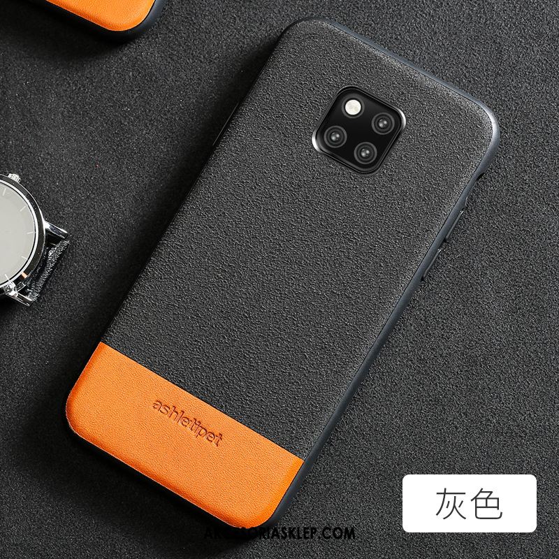 Futerał Huawei Mate 20 Pro Szycie Prawdziwa Skóra Eleganckie Proste Szary Etui Sprzedam