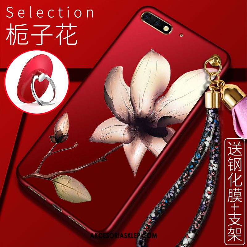 Futerał Huawei Y6 2018 Wspornik Miękki Czerwony Kwiaty Telefon Komórkowy Obudowa Tanie