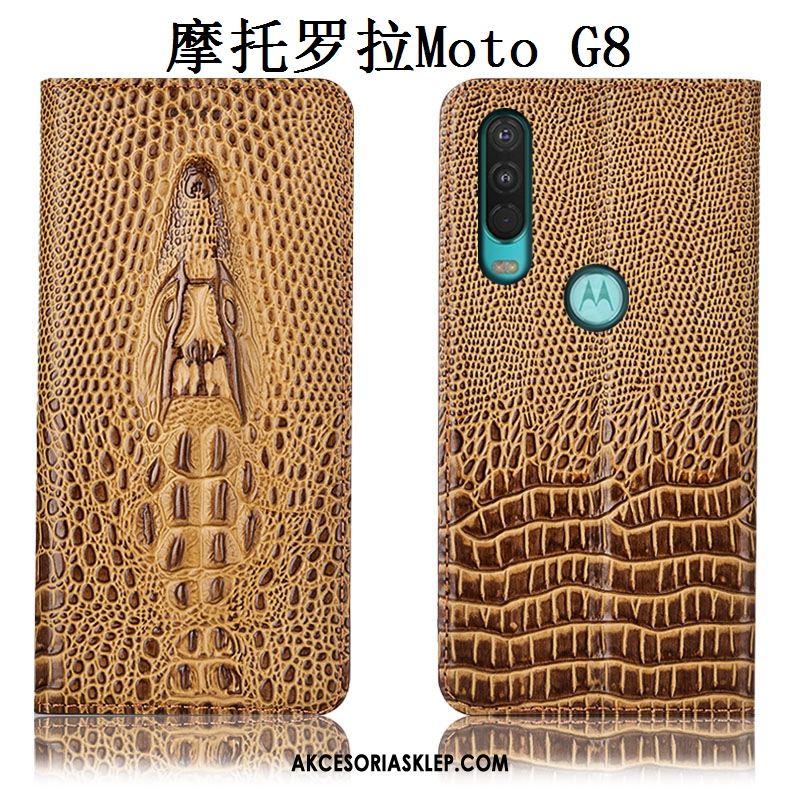 Futerał Moto G8 Anti-fall Żółty Ochraniacz All Inclusive Prawdziwa Skóra Etui Dyskont