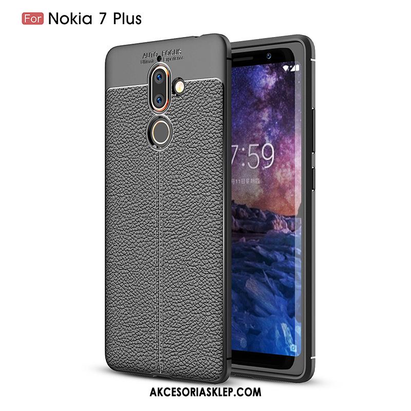 Futerał Nokia 7 Plus Ochraniacz Wzór Litchi Czarny Prawdziwa Skóra Etui Oferta