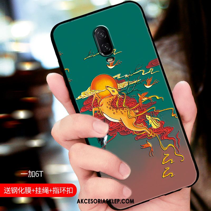 Futerał Oneplus 6t Relief Zielony Telefon Komórkowy All Inclusive Anti-fall Pokrowce Na Sprzedaż