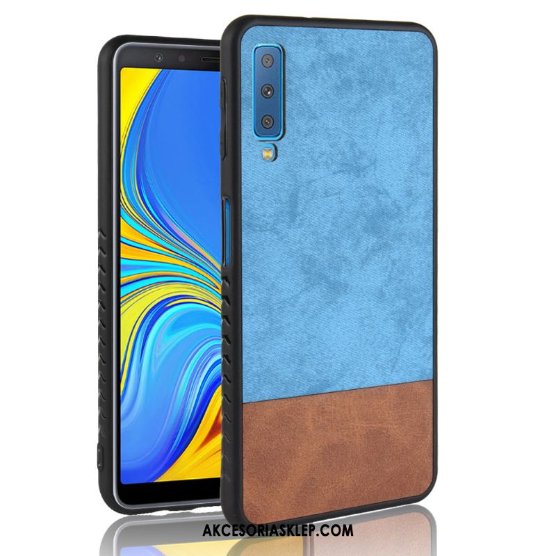 Futerał Samsung Galaxy A7 2018 Czerwony Nubuku Gwiazda Wzór Denim Obudowa Dyskont