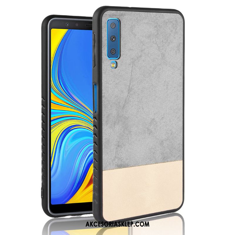 Futerał Samsung Galaxy A7 2018 Czerwony Nubuku Gwiazda Wzór Denim Obudowa Dyskont