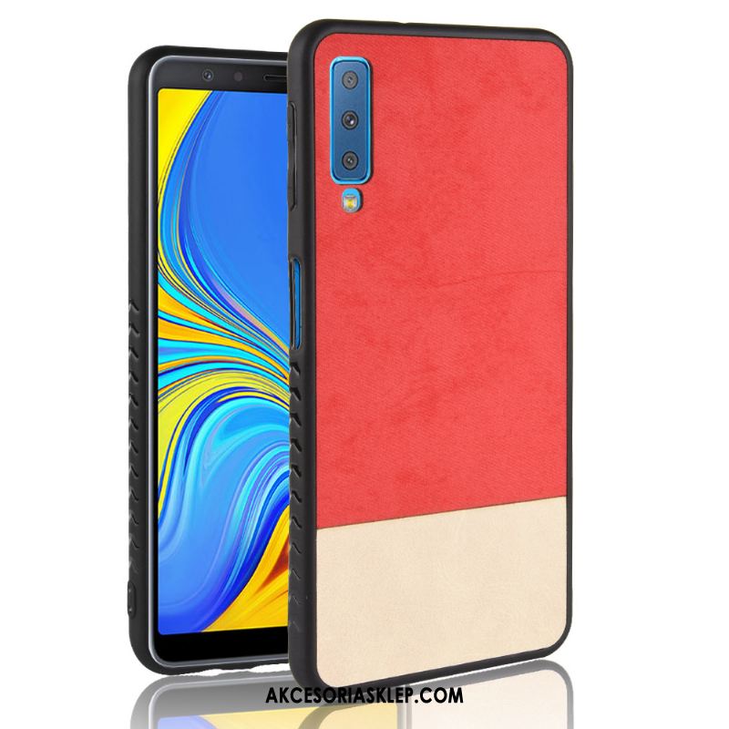 Futerał Samsung Galaxy A7 2018 Czerwony Nubuku Gwiazda Wzór Denim Obudowa Dyskont