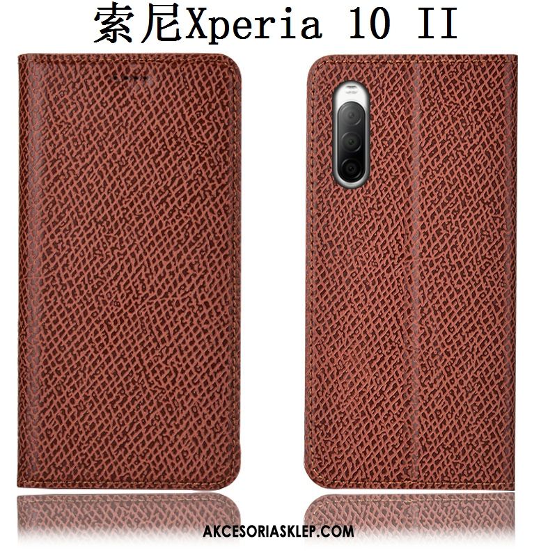 Futerał Sony Xperia 10 Ii Siatkowe Anti-fall Ochraniacz Czarny Prawdziwa Skóra Etui Sprzedam