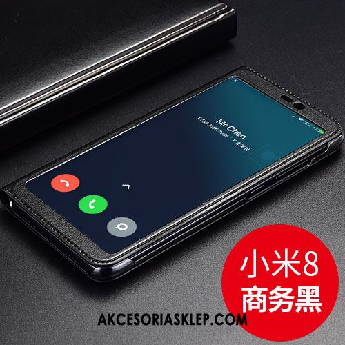 Futerał Xiaomi Mi 8 Ciemno Niebieski Skórzany Futerał Anti-fall Klapa Mały Etui Online