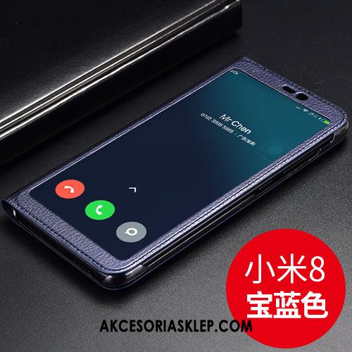 Futerał Xiaomi Mi 8 Ciemno Niebieski Skórzany Futerał Anti-fall Klapa Mały Etui Online