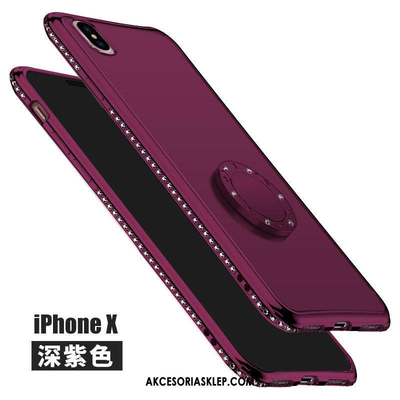 Futerał iPhone X Kreatywne Silikonowe Modna Marka Rhinestone Purpurowy Pokrowce Kup