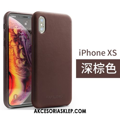 Futerał iPhone Xs Proste Tylna Pokrywa Ochraniacz Prawdziwa Skóra Brązowy Etui Online