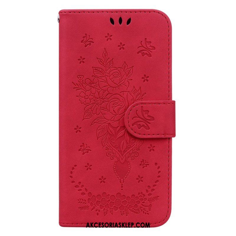 Obudowa Etui Na Telefon do Xiaomi Redmi Note 12 4G z Łańcuch Wiązane Róże I Motyle