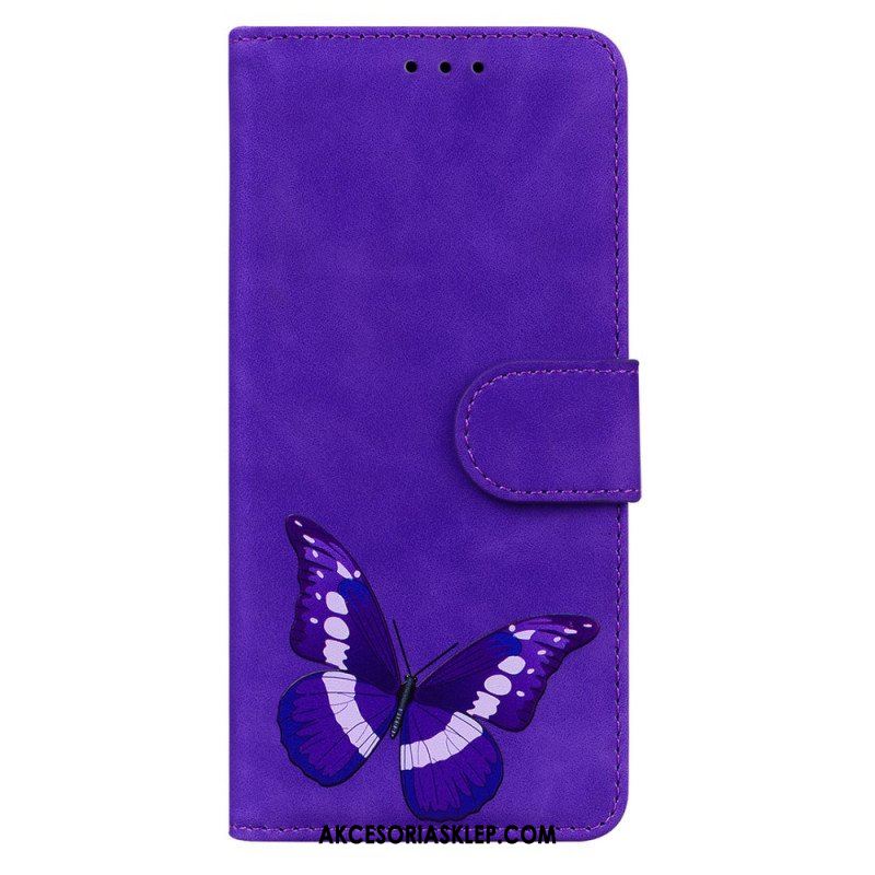 Skórzany Futerał do Moto E40 / E30 / E20 Motyl Dotykający Skóry