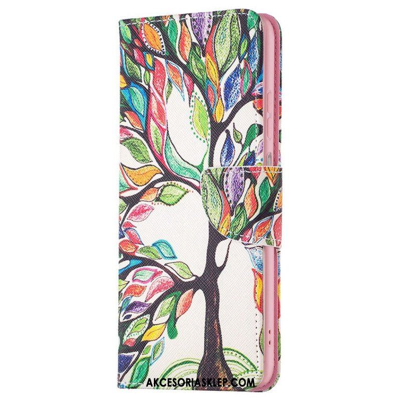 Skórzany Futerał do Samsung Galaxy M23 5G Dekoracja Drzewa