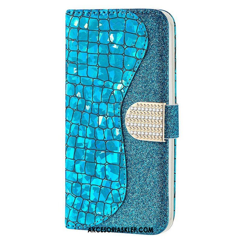 Skórzany Futerał do iPhone 13 Mini Krokodyle Diamenty