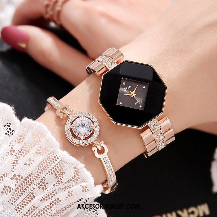 Zegarek Damskie Kształt Diamentu Różowe Złoto Moda Eleganckie Osobowość Online