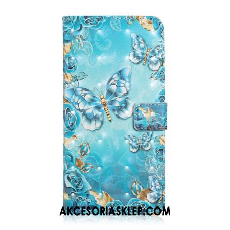 Etui Folio Do Samsung Galaxy A16 5g Niebieskie Motyle I Diamenty