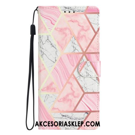 Etui Folio Samsung Galaxy A15 5g Różowy Marmur Z Paskiem